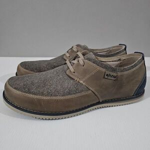 Ahnu Parkside Casual Oxford Shoe Brown Gray Blue Suede Canvas Mens Size 11.5